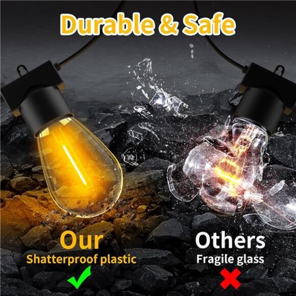 96FT(48FTx2) LED Outdoor String Lights Outside Patio Yard Lighting Waterproof - Picture 2 of 7